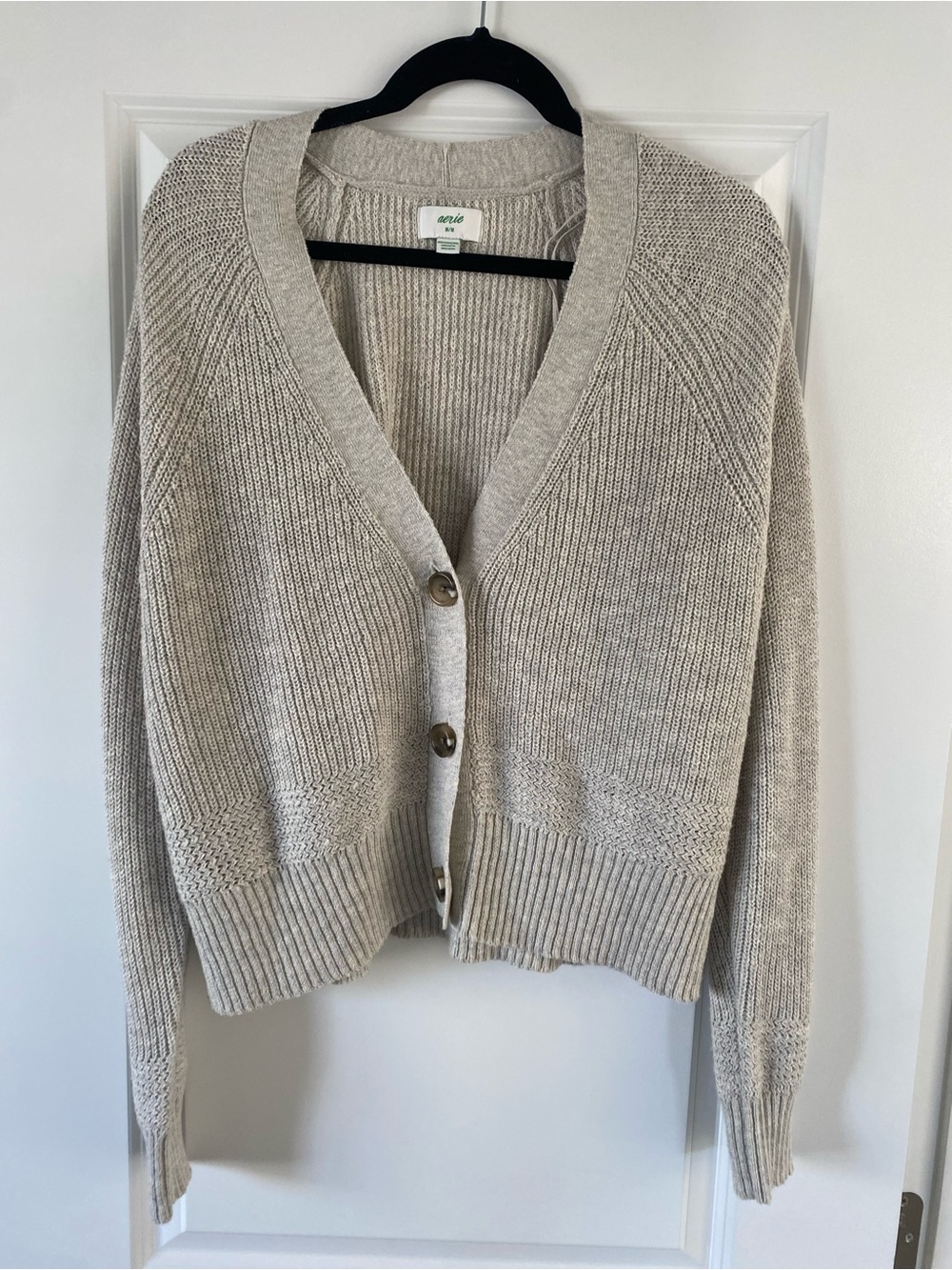 Aerie Oversized Button Down Cardigan Sweater Smoked Gray Medium